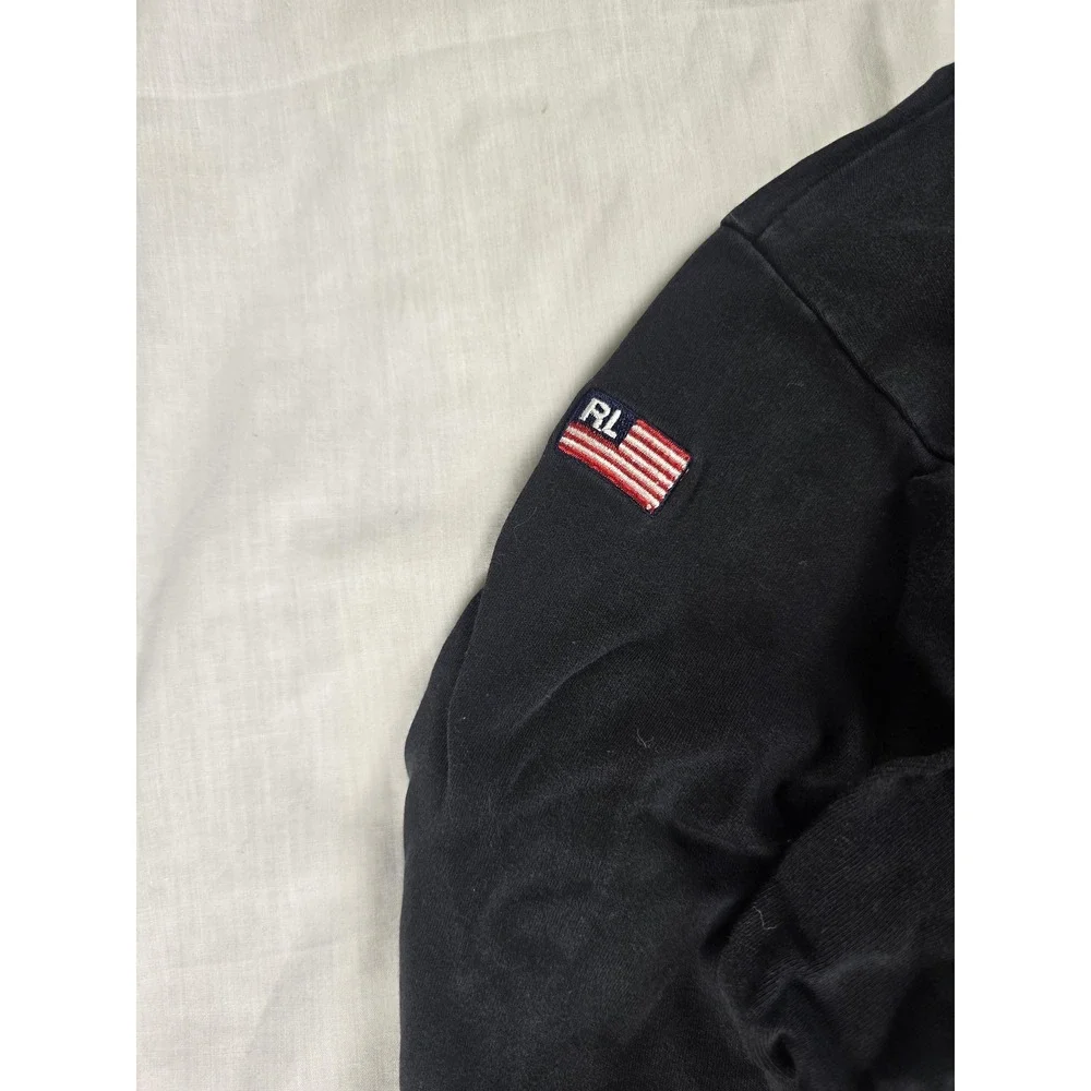 Vintage Polo Ralph Lauren Polo Sport Hoodie Mens Large Black Full Zip USA Flag